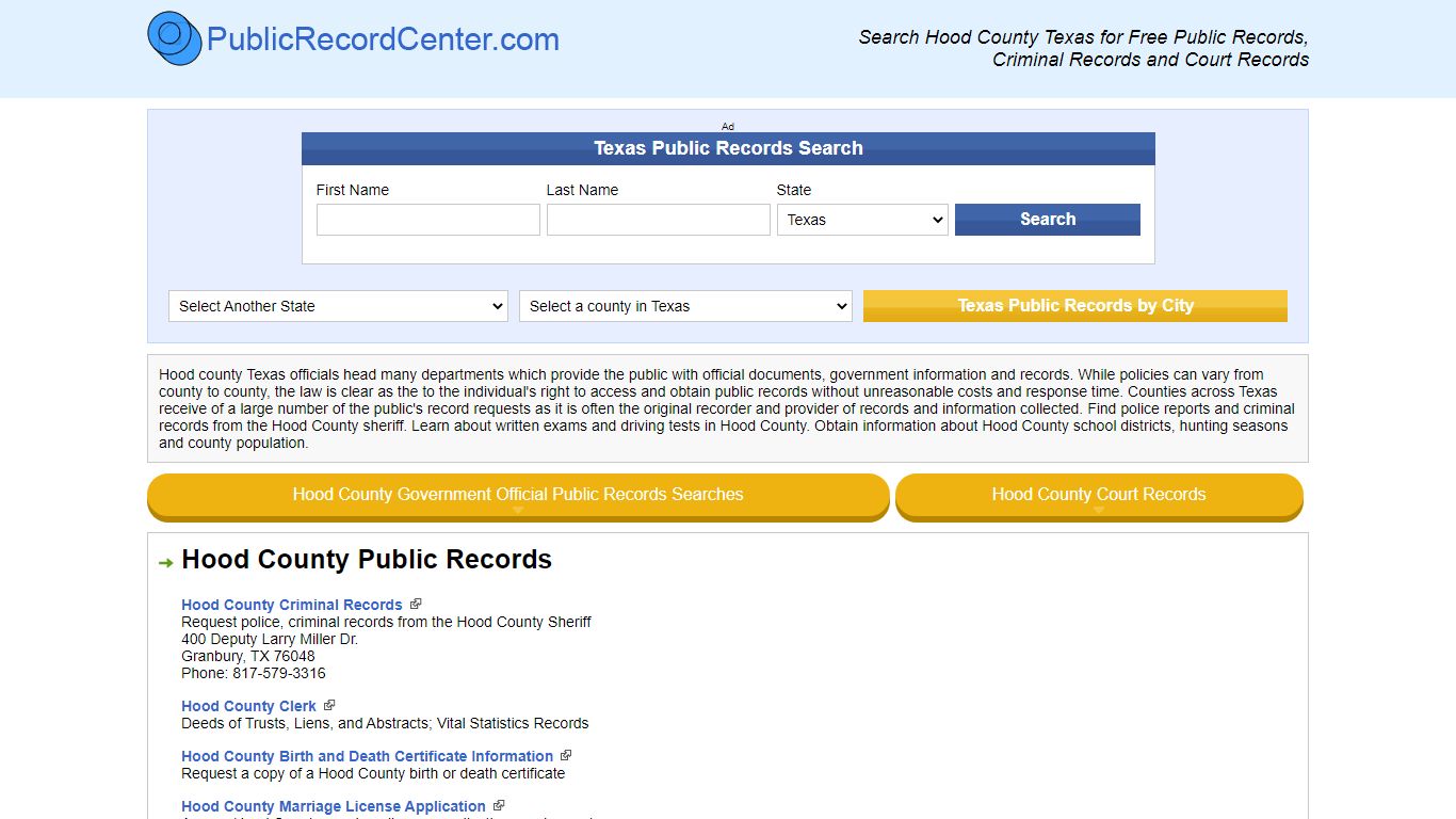 Hood County Texas Free Public Records - Court Records ...